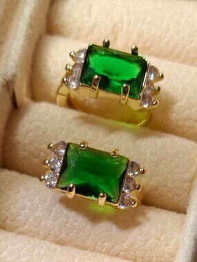 Emerald Green Zirconia Huggie Hoop Earrings Gold - Crystal Stud Hoops